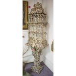 SHARDWARE BIRD CAGE, architectural design with rose decorated pedestal base,