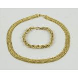 ITALIAN 9K GOLD CHOKER, and 9k rope twist bracelet, total weight 12g.