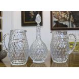 BACCARAT GLASSWARES, comprising a decanter, plus a pair of water jugs,