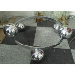 LOW TABLE, Sputnik style, 1960's, the glass top on metal base with spherical detail,