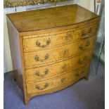 BOWFRONT DRESSING CHEST, 19th century Swedish Karelian birch with four long drawers,