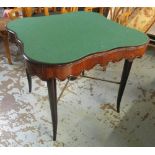 CARD TABLE, circa 1940s, manner of Jean Royere, the shaped rosewood top with baize cover,