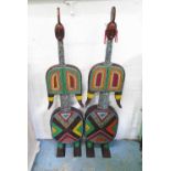 TIKAR BEADED DOLLS, Cameroon, a pair, carved wood and clad colourful beads, each 100cm H.