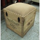 STORAGE BOX, wooden with beige seat cover, 46cm x 46cm x 47cm H.