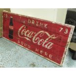 COCA COLA ADVERTISING SIGN, wooden board, 50cm x 120cm.