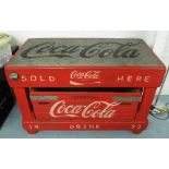 KITCHEN ISLAND 'COCA COLA', with metal top wooden frame and wooden crate under,