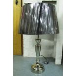 TABLE LAMP, in chromed metal finish with shade, 87cm H.