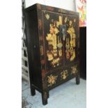 MARRIAGE CABINET, coromandle style with still life decoration, distressed finish,