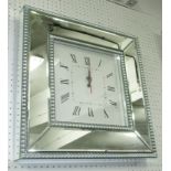 WALL CLOCK, in mirrored frame with Roman numerals, 50cm x 50cm.