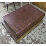 'BOOKS' LOW TABLE, simulated leather and gilt containing two drawers, 41cm H x 100cm W x 80cm D.