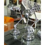 DESK LAMPS, a pair, single-poise style in chromed metal finish, 39cm H.