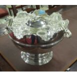 CAVIAR SERVER, with eight shot glasses in plated metal with sturgeon handles, 32cm diam. x 32cm H.