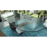 DINING TABLE, abstract support with tempered glass top, 220cm x 100cm x 75cm H.