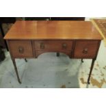 WRITING TABLE, Regency, mahogany with three drawers on slender turned supports with castors,