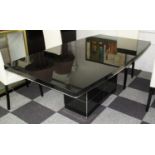 DINING TABLE, in black lacquer on central support, 200cm x 108cm x 78cm H.