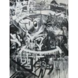 VOYDER 'Gabba', spray paint on canvas laid on board, 115cm x 69cm.