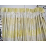 CURTAINS, a pair, in silk in cream and lemon, lined and interlined by Jane Churchill, gathered,