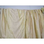 CURTAINS, a pair, golden yellow silk, each 100cm W x 280cm Drop.
