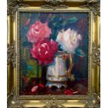 PAVEL KOROTCHENKO (1938-2009) 'Still life with Roses', oil on board, 1967, 31cm x 25.5cm, framed.