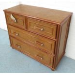 CHEST OF DRAWERS, in rattan finish with two short and two long drawers on a faux bamboo frame,