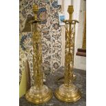 LAMPS, a pair, glass and gilt, foliate decorated column form, 55cm H.