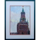 MIKHAIL BELSKI (1922-19994) 'Kremlin, Red Square', oil on board, 1965, 45cm x 31cm, framed.