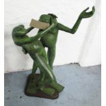 BRONZE SCULPTURE OF DANCING FROGS, in a green finish, 100cm H.