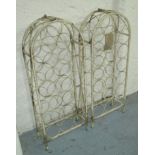 WINE RACKS, a pair, each for twenty bottles, in distressed painted metal finish,