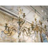 CHANDELIERS, a pair, Florentine painted nine branch with glass drops, approx 78cm H.