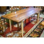 FARMHOUSE TABLE, French pine and cream painted with natural rectangular top,