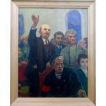 YURI FROLOV (1925-1990) 'The Revolution Speech', oil on board, 1959, 63cm x 49cm, framed.