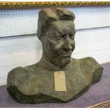 MANNER OF ELISABETH FRINK 'Bust of a man', bronze sculpture, 54cm x 70cm x 33cm.