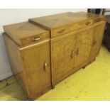 SIDEBOARD, Art Deco walnut with three drawers over four panelled cupboard doors enclosing shelves,