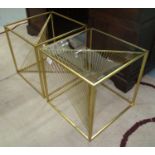 SIDE TABLE, a pair with glass tops on gilded geometric wave metal bases, 52cm x 52cm x 52cm H.