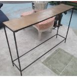 CONSOLE TABLE, in bronzed finish on square steel supports, 119cm x 25cm x 80cm H.