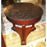 GUERIDON, Empire style mahogany and brass mounted with circular grey marble top, 70cm H x 70cm D.