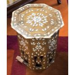 MOORISH TABLE, hardwood and bone inlaid of octagonal form with arcaded base,