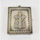 LATE 19TH CENTURY RUSSIAN BI-FOLD SILVER AND ENAMEL TRAVELLING ICON,