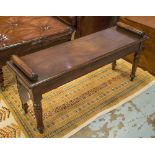 HALL BENCH, Regency design mahogany rectangular with bolster handles and turned supports,