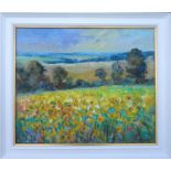 ROMAN MIKHAILOV 'Sunflowers field', oil on canvas, 50cm x 60cm, framed.