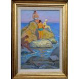 YURI FROLOV (1925-1990) 'Last Sunlight', oil on board, 1958, 33cm x 21cm, framed.