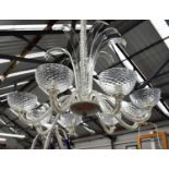 MURANO CHANDELIER, with eight branches swept arms on a glass stem, 115cm H.