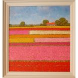 SERGEI PATIKOVSKI 'Coloured fields', oil on canvas, 75cm x 70 cm, framed.