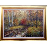 YEVGENI SINYOV (b.1952) 'Golden Autumn', oil on canvas, 57cm x 80cm, framed.