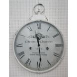 WALL CLOCK, French chateau markings weathered metal casing wall fixings and battery working,
