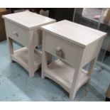 BEDSIDE TABLES, a pair, with single drawer and lower open tier in grey stone painted finish,