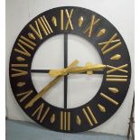 CLOCK, circular large proportions black and gilt metal with Roman numerals, 200cm diam.
