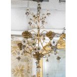 CHANDELIER, Italian circa 1920's gilt metal with glass drops, approx 76cm H.