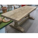 REFECTORY TABLE, vintage oak rectangular with thick planked top, pillar supports and stretcher,