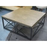 NEST OF THREE TABLES, ash and black steel comprising a square table,